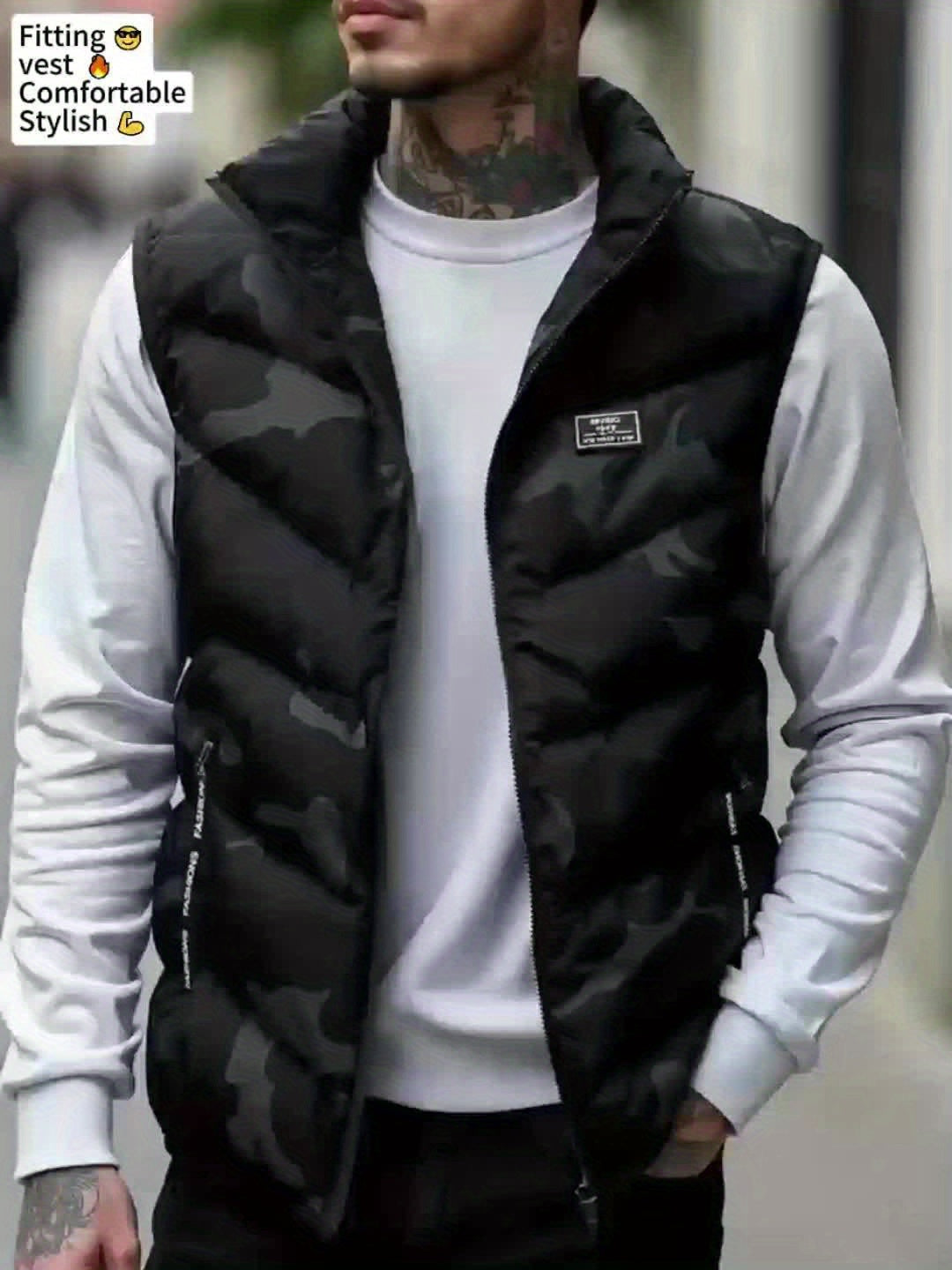 Gilet trapuntato mimetico da uomo con collo alto – gilet imbottito da outdoor