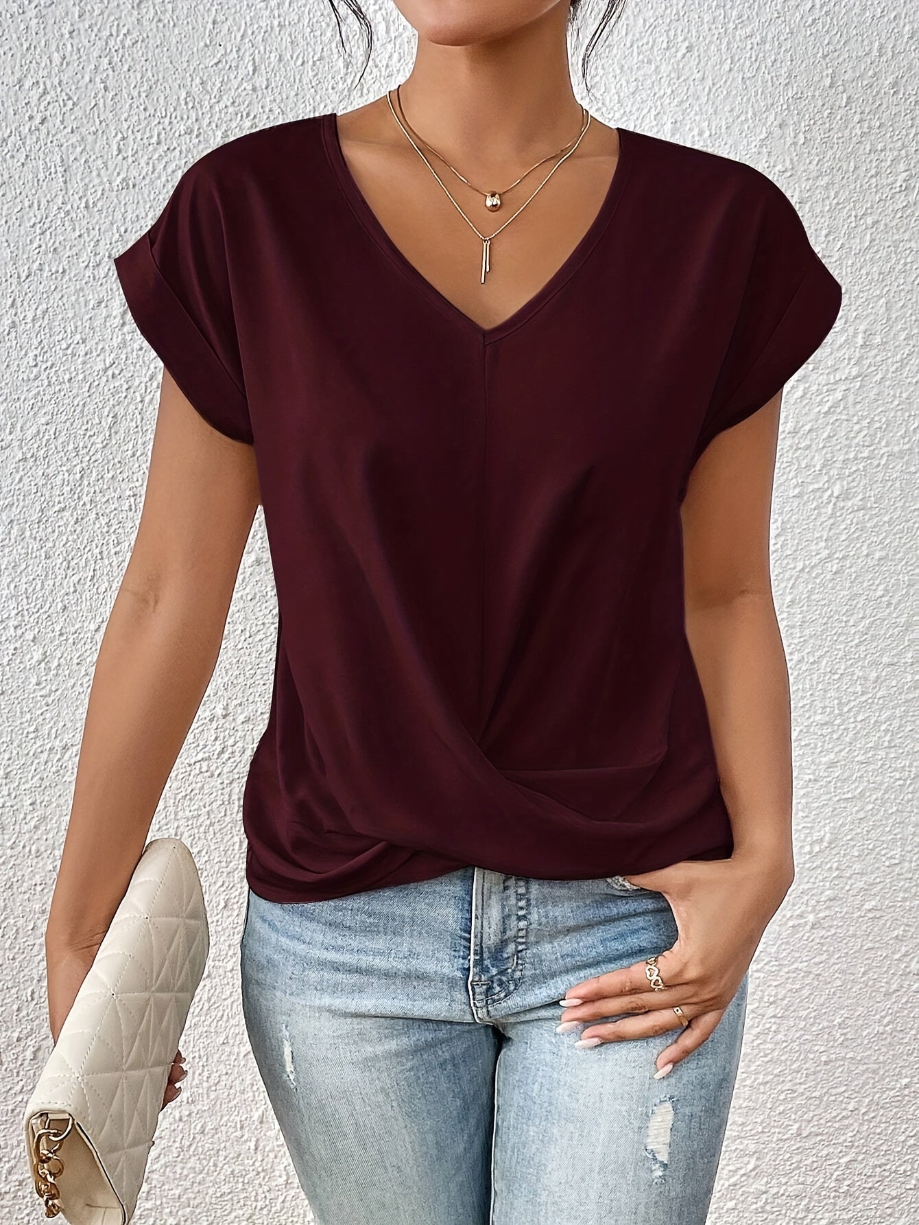 Blusa elegante de mujer con escote en V y diseño cruzado para el día a día y la oficina