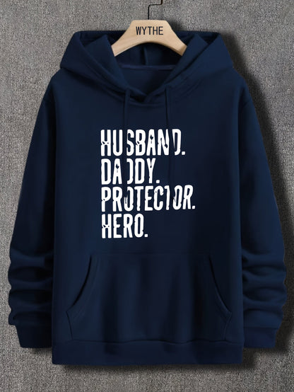 Herren Hoodie mit Statement Print – Husband Daddy Protector Hero – Casual Stil für Alltag und Freizeit