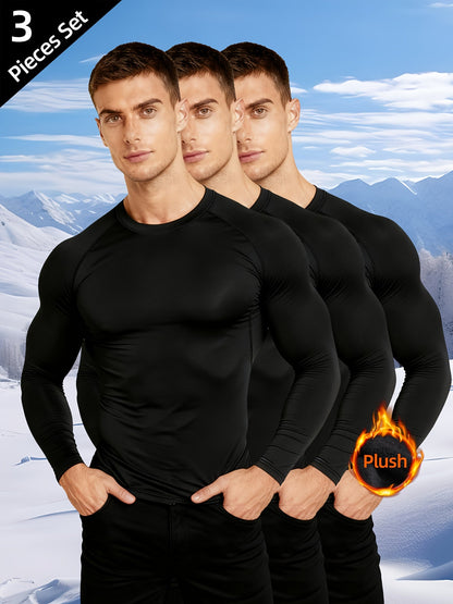 Maglie termiche da uomo a maniche lunghe nere, confezione da 3 pezzi