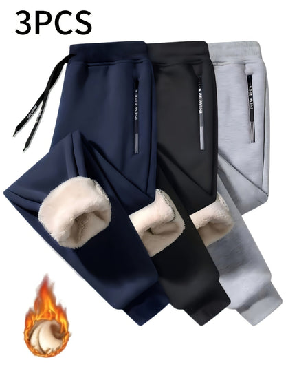 3er Pack Gefütterte Jogginghosen für Herren mit Reißverschlusstaschen