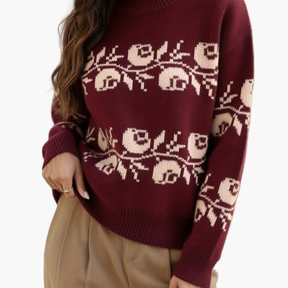 Maglione elegante da donna con motivo floreale jacquard – Ideale per autunno e inverno