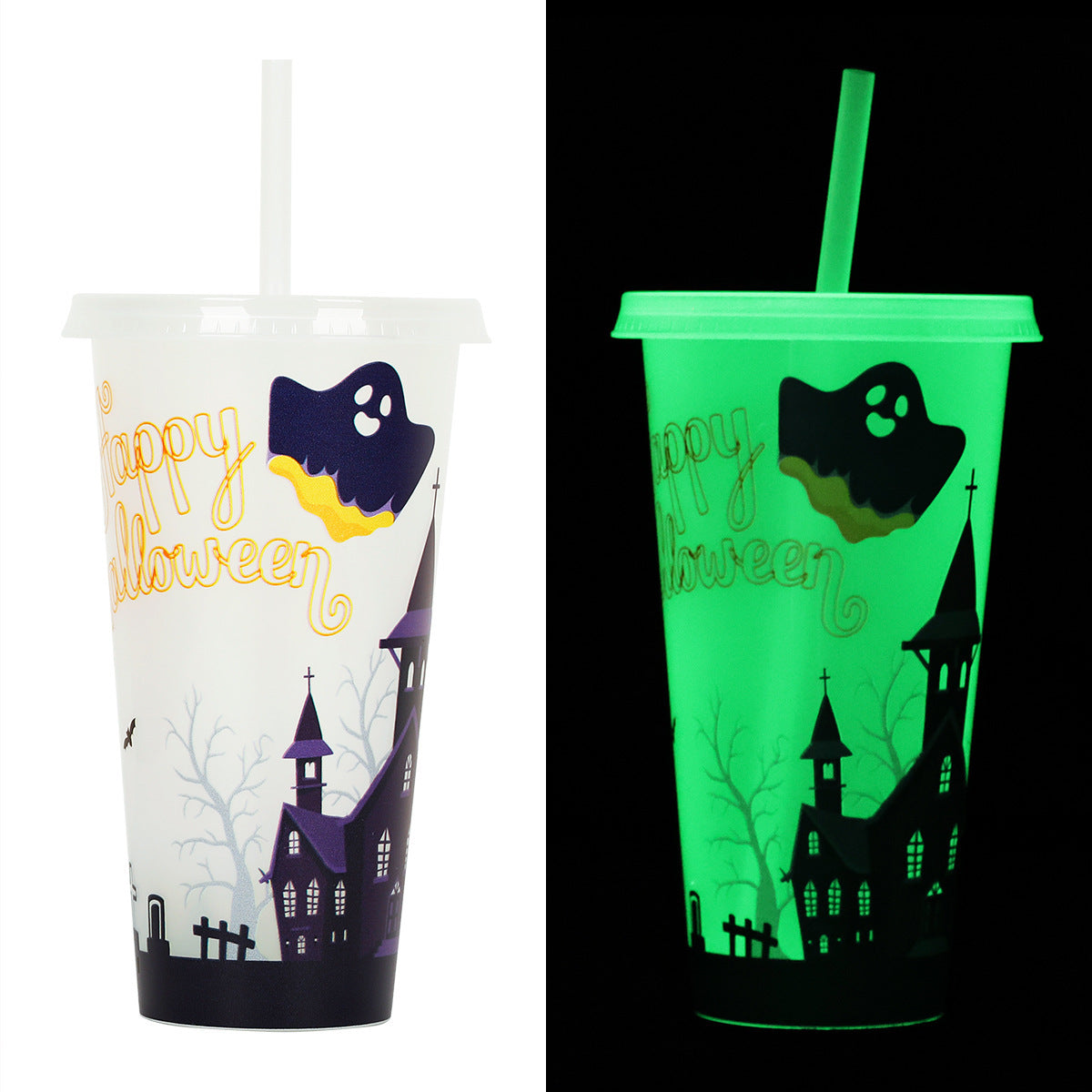 Gobelet Halloween avec paille – Gobelet créatif pour fêtes et décorations effrayantes