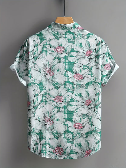 Chemise décontractée homme à manches courtes avec motif floral moderne – Chemise élégante pour resort et plage