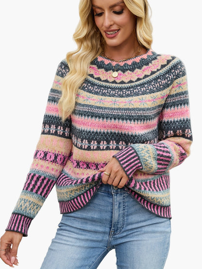 Maglione da donna in stile norvegese con scollo rotondo – Maglione alla moda per autunno e inverno
