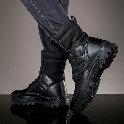 Botines robustos de cordones para hombre, altos, con suela perfilada, en negro