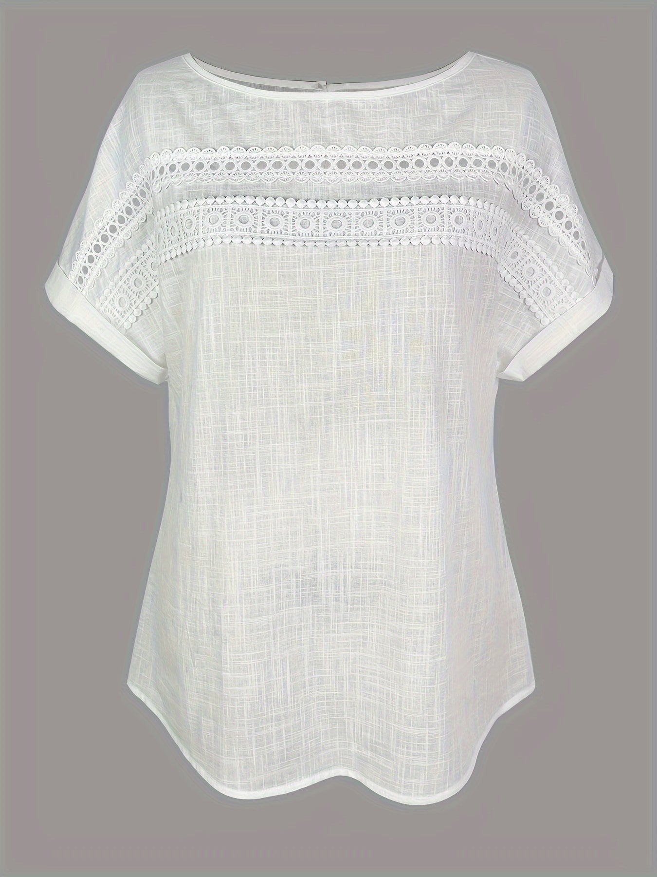 Top de verano elegante para mujer con encaje de ganchillo, manga corta, ideal para tiempo libre y vacaciones