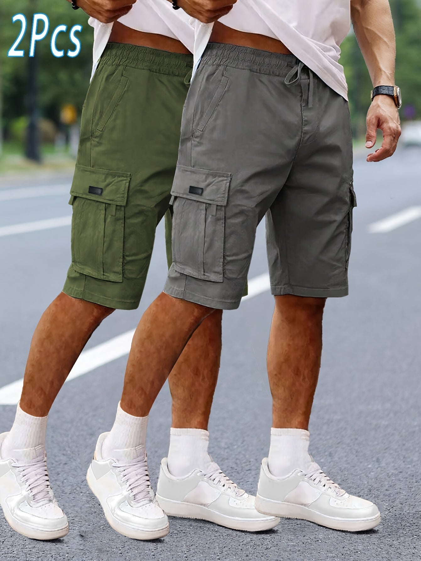 Heren Cargo Shorts 2-pack – Vrije tijd & Outdoor, Comfortabele cargoshorts met zakken, Regular Fit