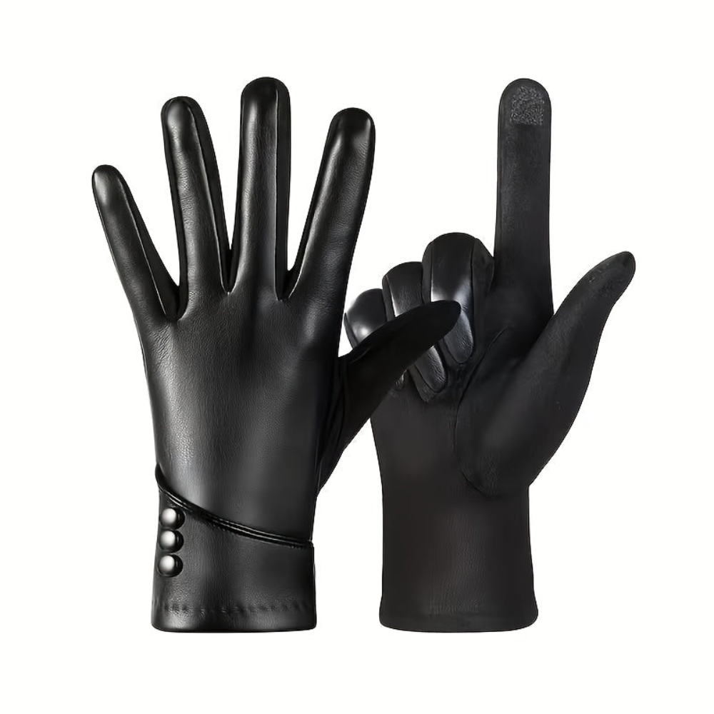 Damen Handschuhe schwarz mit Zierknöpfen