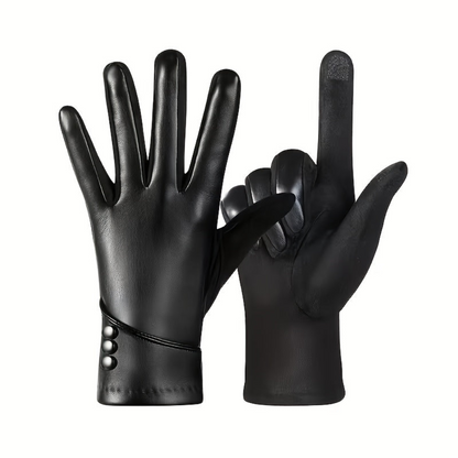 Damen Handschuhe schwarz mit Zierknöpfen
