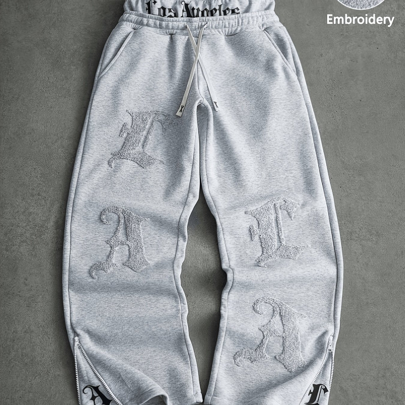 Pantalón de chándal ancho para hombre: pantalón bordado con cremalleras