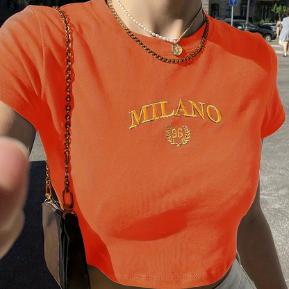 T-shirt corta da donna in stile Y2K con ricamo "MILANO" – Top estivo alla moda