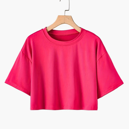 Damen Crop Top T-Shirt Casual für Sommer – Kurze Ärmel, Rundhals, Freizeitmode