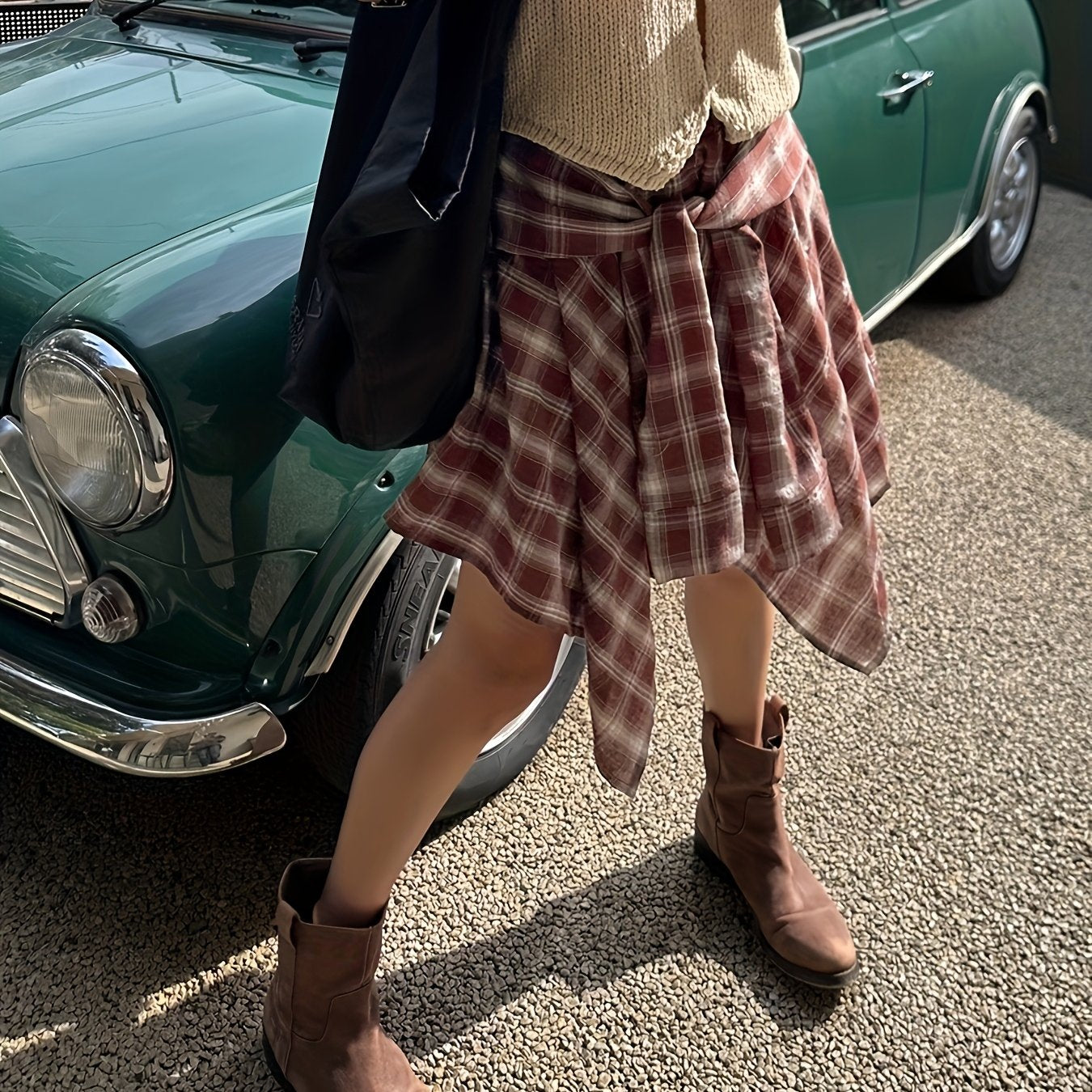 Gonna asimmetrica a quadri da donna in stile camicia per streetwear e tempo libero