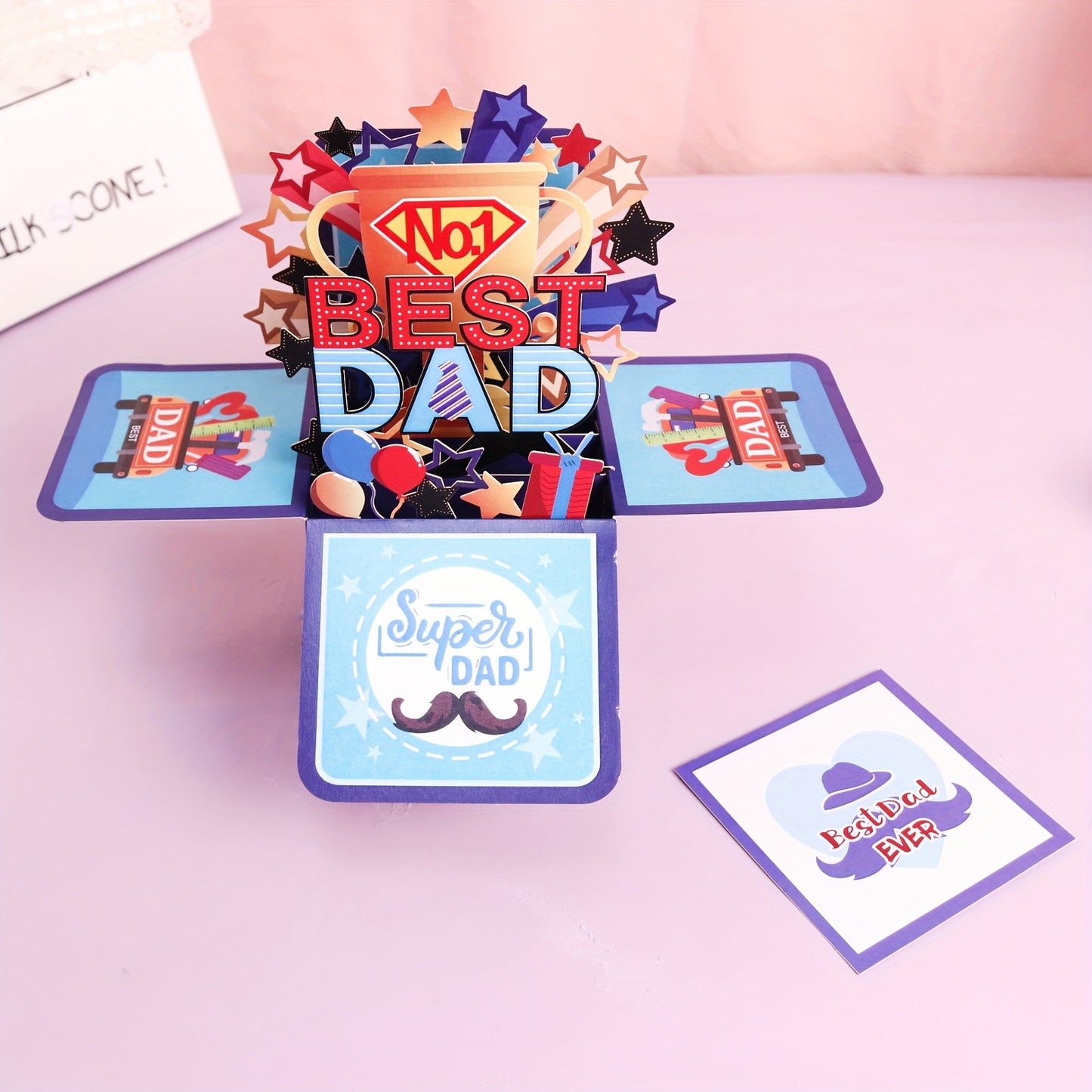 Pop-up Grußkarte für Männer – 3D Explosion Box für den besten Papa – Vatertags- oder Geburtstagskarte mit Superhelden-Motiv