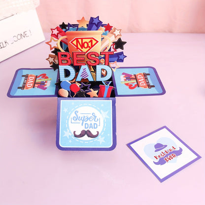 Pop-up Grußkarte für Männer – 3D Explosion Box für den besten Papa – Vatertags- oder Geburtstagskarte mit Superhelden-Motiv