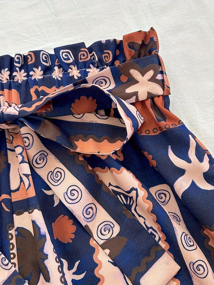 Set estivo donna due pezzi – Top canotta alla moda & pantaloncini paperbag tropicali – Perfetto per vacanze e tempo libero