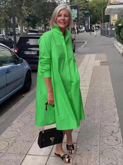 Abito camicia a linea A da donna con colletto polo – Abito midi casual per tutti i giorni e il tempo libero