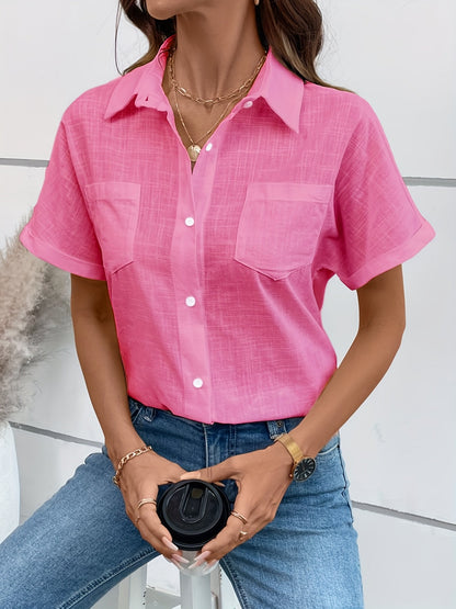 Damen Kurzarm Bluse mit Vogelmotiv – Casual Sommer Hemd mit Brusttasche