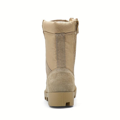 Stivali da uomo beige da esterno con lacci e cerniera