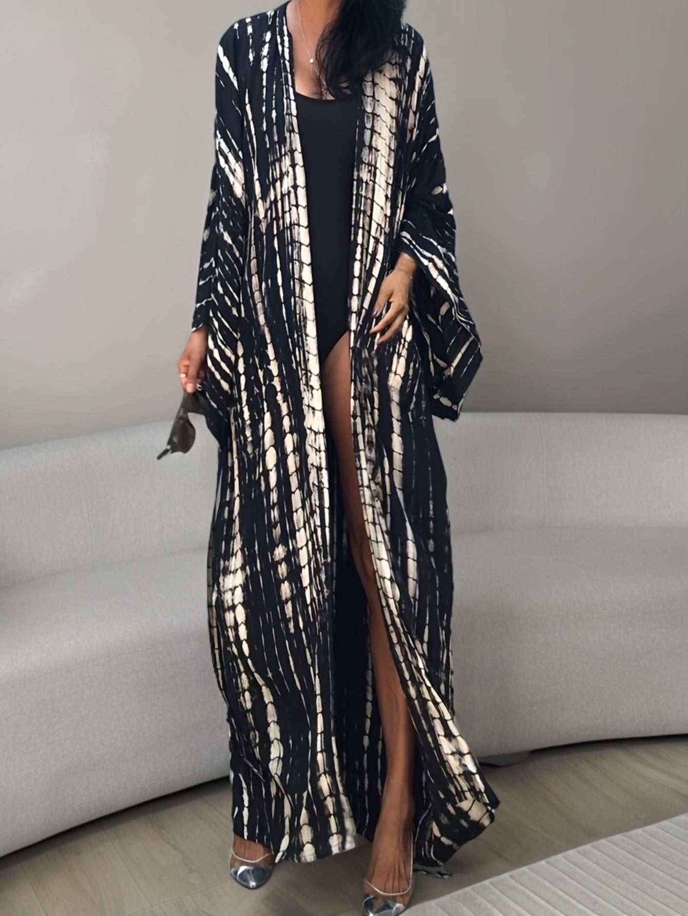Dame maxikjole kimono-stil for ferie og strand, elegant overtrekksdesign