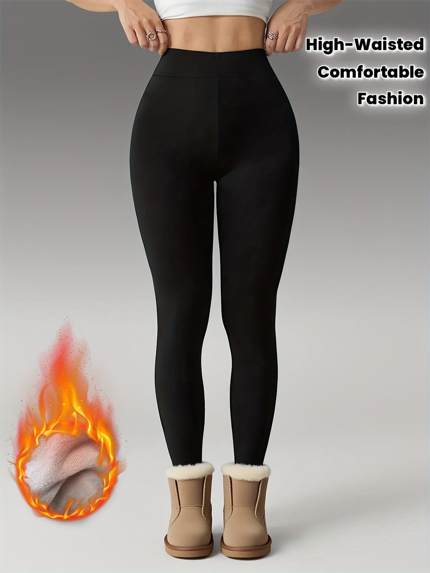 Damen Thermo Leggings Schwarz Hoher Bund Gefüttert