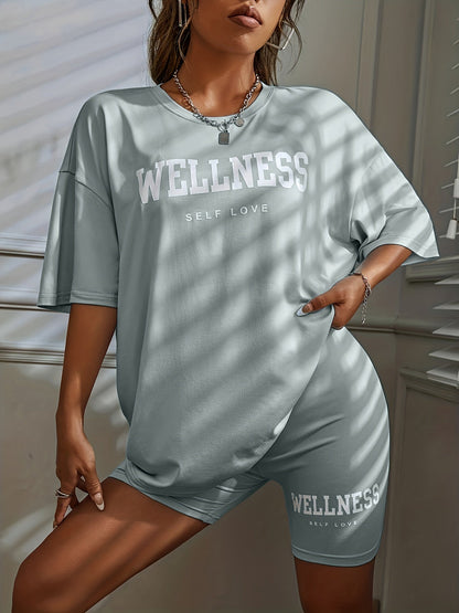 Damen Wellness Lounge Set Oversize T-Shirt & Radlerhose – Freizeit & Self Love Outfit