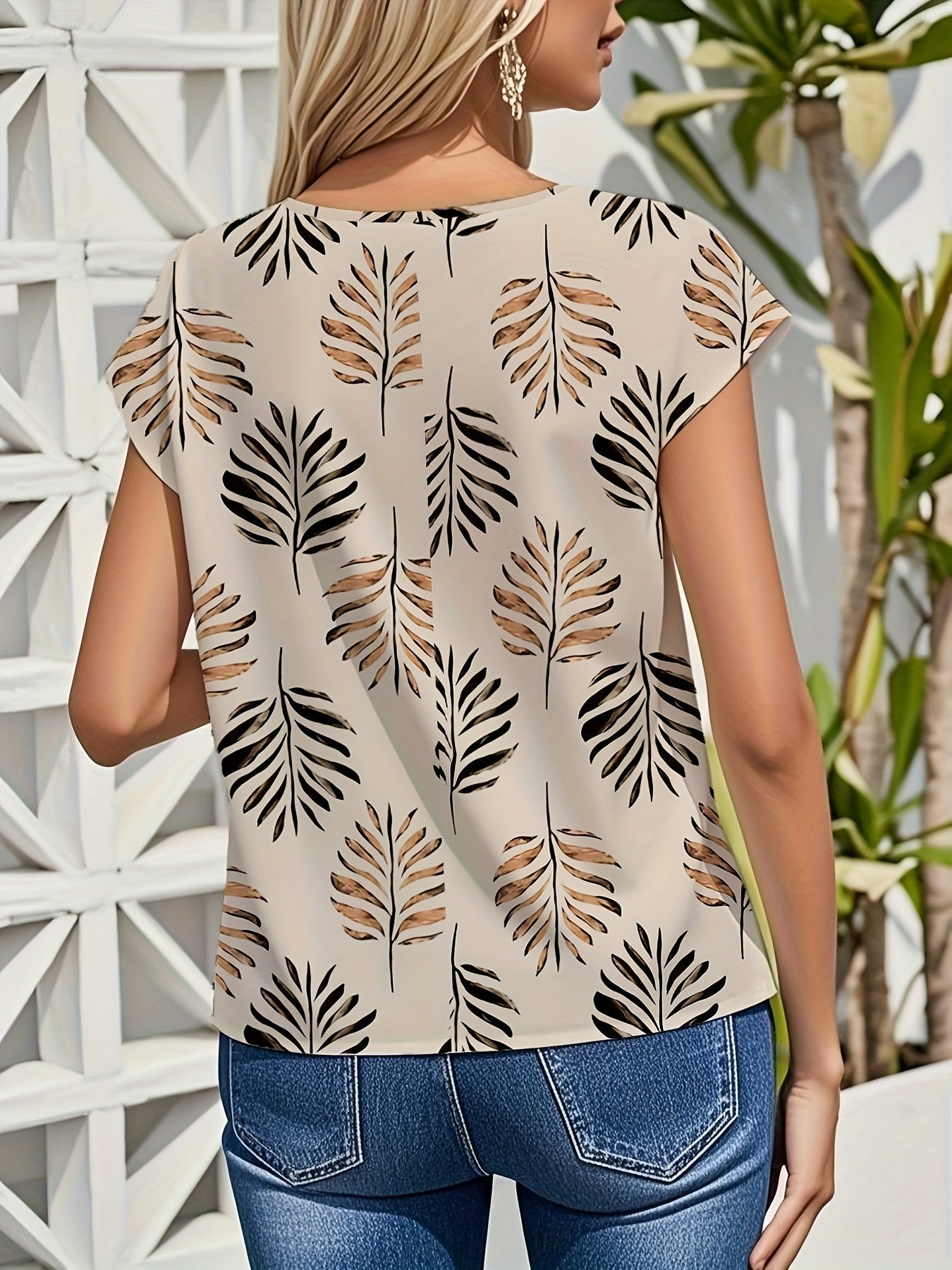Damen Elegantes Sommer-Top mit Blätterprint – Perfekt für Gartenpartys & Freizeit