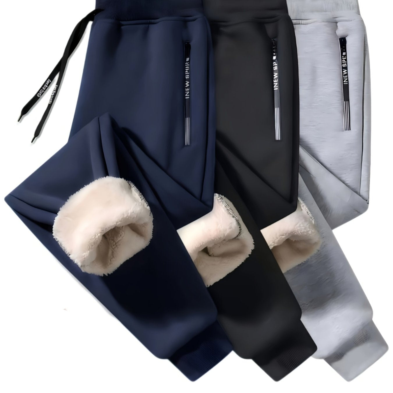 3er Pack Gefütterte Jogginghosen für Herren mit Reißverschlusstaschen
