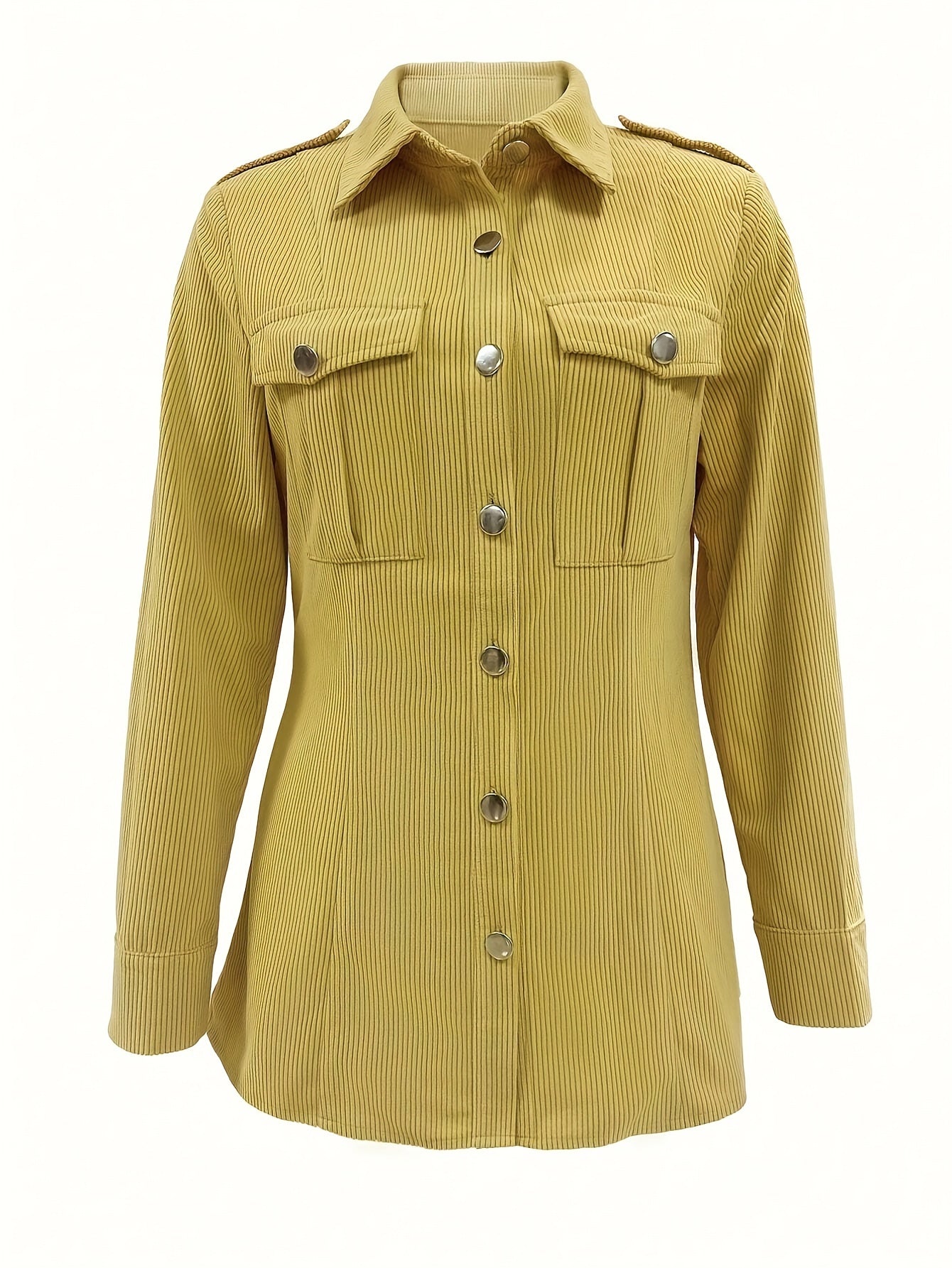 Damen Cordhemd Jacke mit Knöpfen und Brusttaschen – Langarm Blusenjacke
