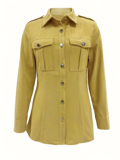 Damen Cordhemd Jacke mit Knöpfen und Brusttaschen – Langarm Blusenjacke
