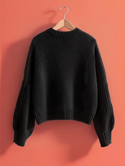 Pullover da donna in maglia grossa con scollo a V e grande fiocco