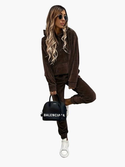 Completo tuta casual da donna – Felpa con cappuccio e pantaloni da jogging alla moda per tutti i giorni e viaggi