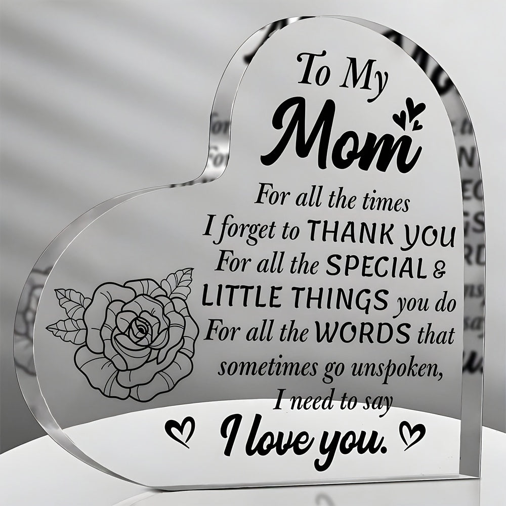 Plaque décorative en forme de cœur avec gravure pour mamans – Cadeau style vintage pour femmes – Expression de gratitude et d'amour – Présentoir de table pour la maison ou le bureau