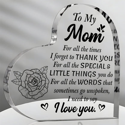 Plaque décorative en forme de cœur avec gravure pour mamans – Cadeau style vintage pour femmes – Expression de gratitude et d'amour – Présentoir de table pour la maison ou le bureau