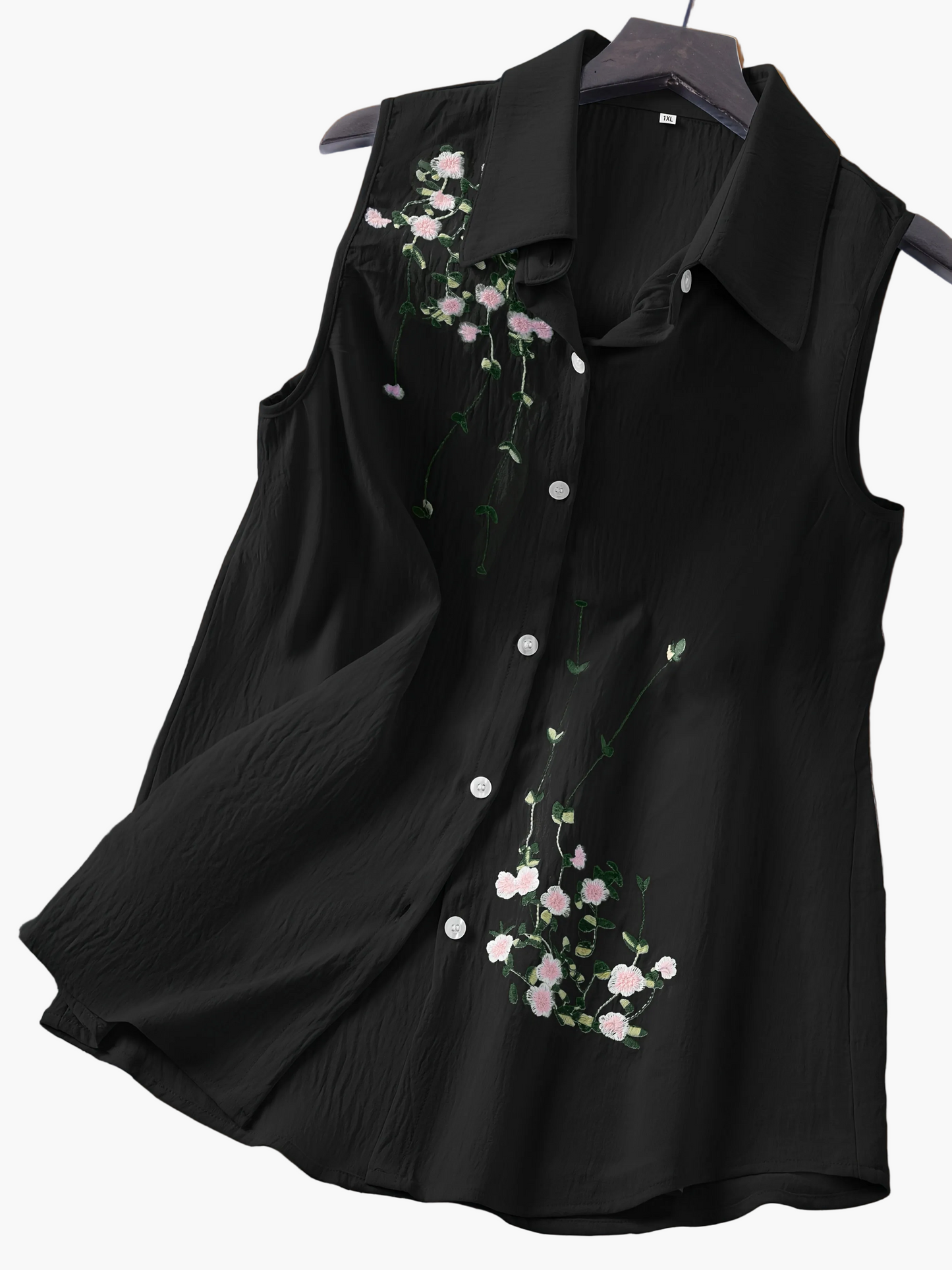 Damski top bez rękawów z kwiatową haftem – elegancki styl casualowy