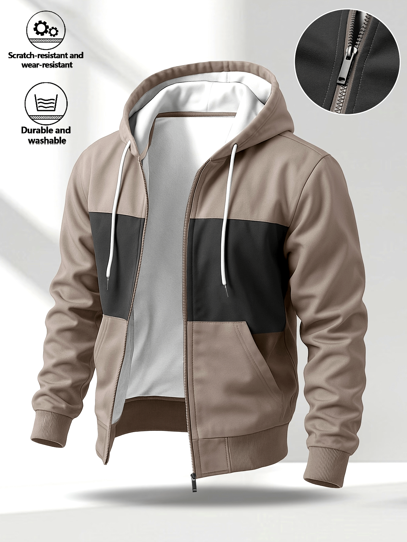 Chaqueta unisex con capucha y cremallera, multicolor, con cordón ajustable y bolsillos