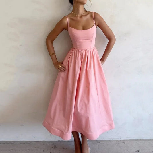 Damen Elegant Midi Trägerkleid – Perfekt für Alltag und besondere Anlässe