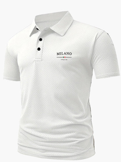 Męska koszulka polo casual z geometrycznym wzorem i listwą na guziki – idealna na co dzień i czas wolny