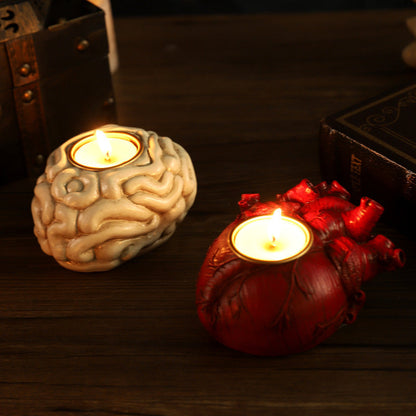 Portacandele decorativi di Halloween – Cuore, cervello e colonna vertebrale – Portacandele gotici spaventosi per festa e decorazione