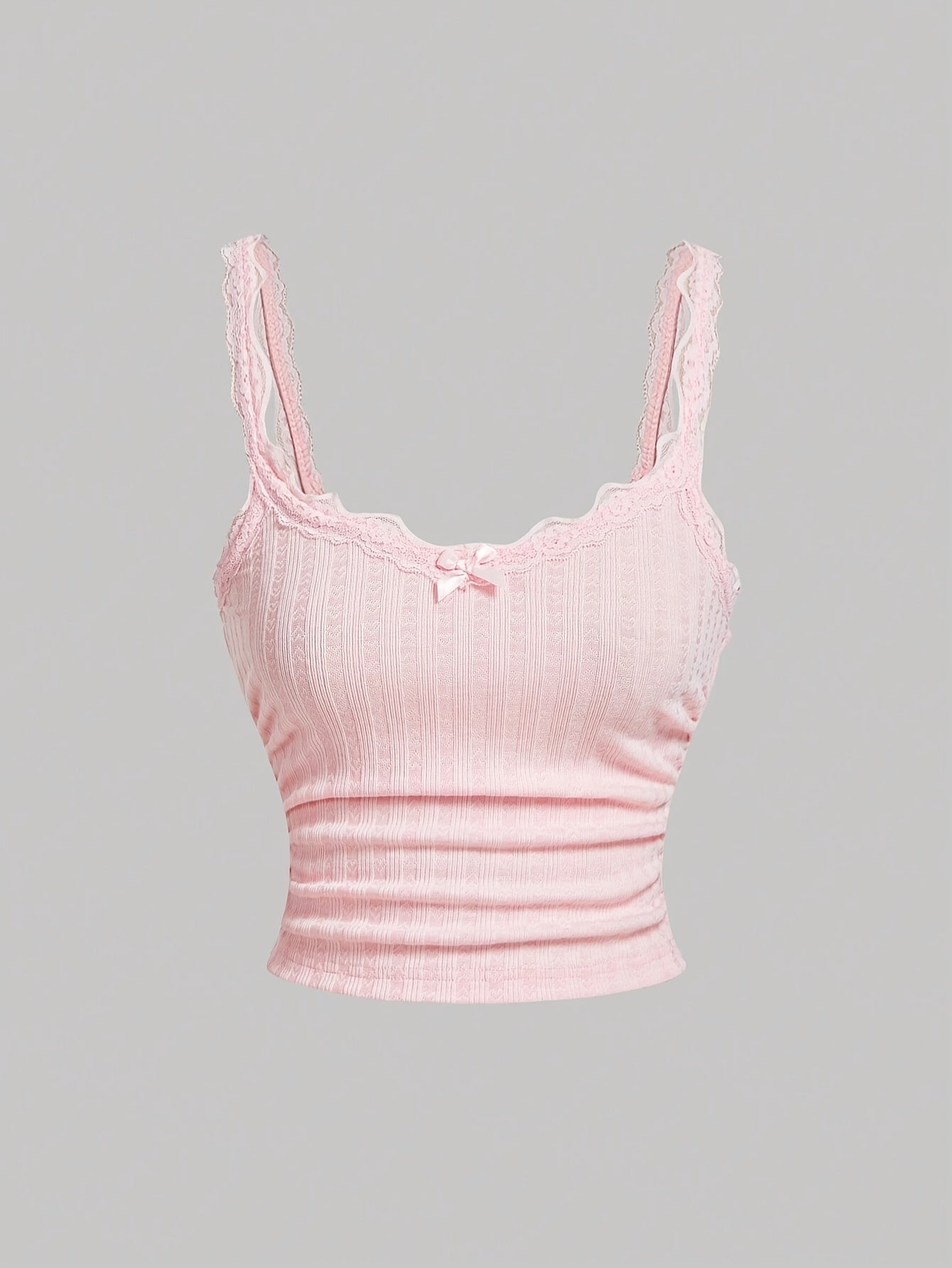 Damen Coquette-stil Camisole-topp med spets och rosett – feminint vintageinspirerat plagg
