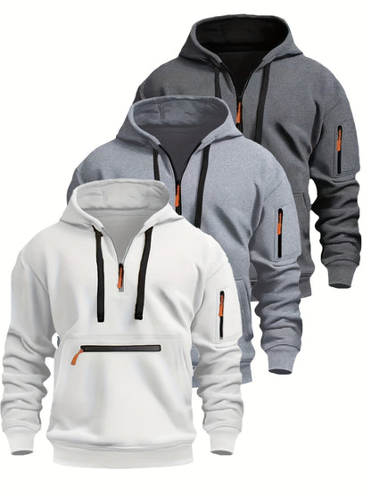Felpa unisex con cappuccio, mezza zip e tasche con cerniera