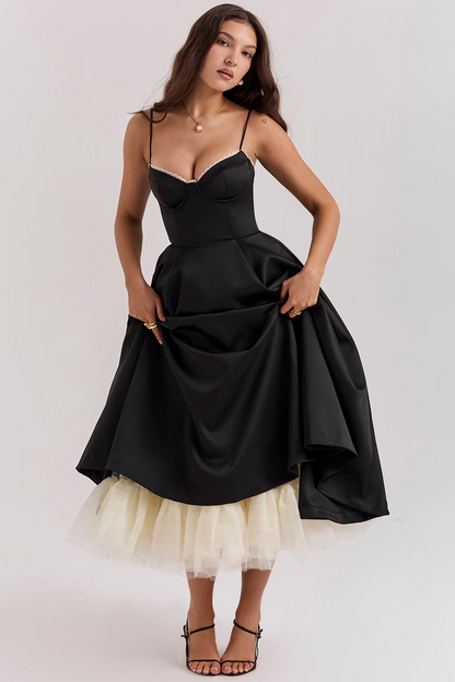 Robe midi festive pour femmes avec corsage et jupe évasée – Robe de soirée élégante pour occasions spéciales