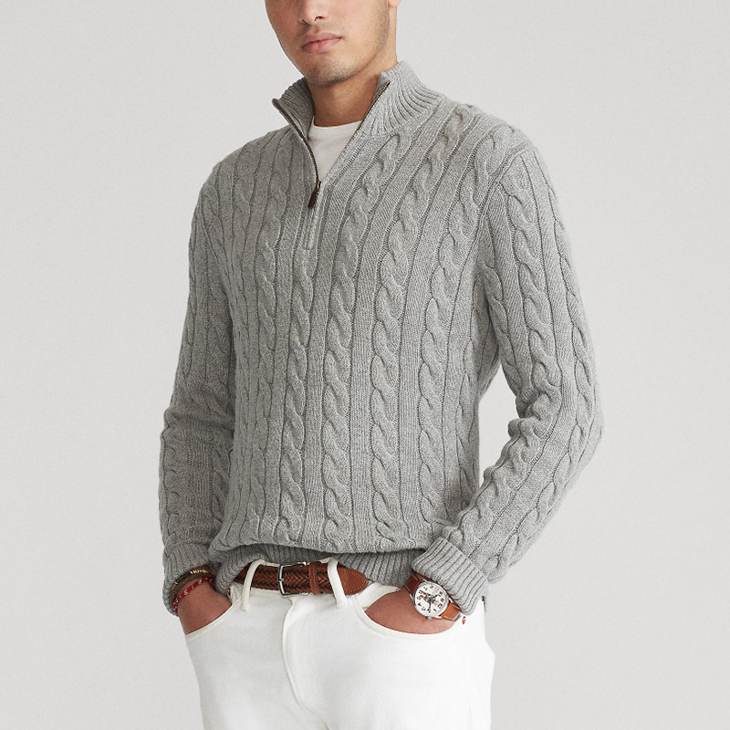 Męski dzianinowy sweter w stylu Old Money z półzamkiem – elegancki sweter na wolny czas