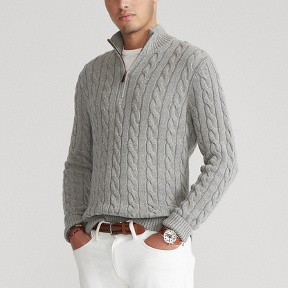 Męski dzianinowy sweter w stylu Old Money z półzamkiem – elegancki sweter na wolny czas