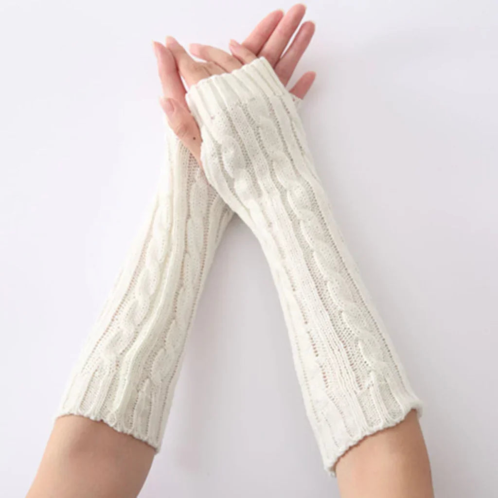 Lange vingerloze gebreide handschoenen (30 cm)