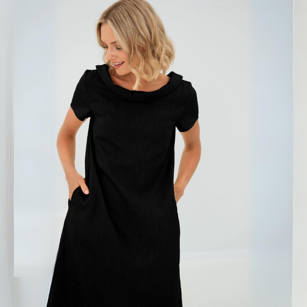Mini-jurk voor dames met korte mouwen en zakken