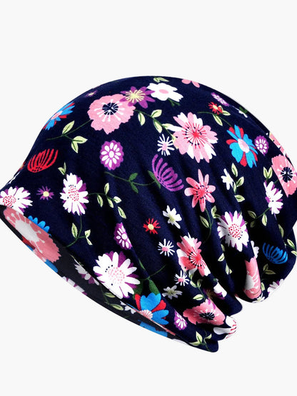 Damska czapka beanie z kwiatowym wzorem – modny komin na wiosnę, lato i jesień