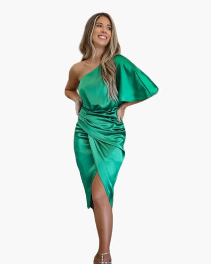 Robe de soirée midi asymétrique femme – Robe élégante une épaule pour occasions spéciales