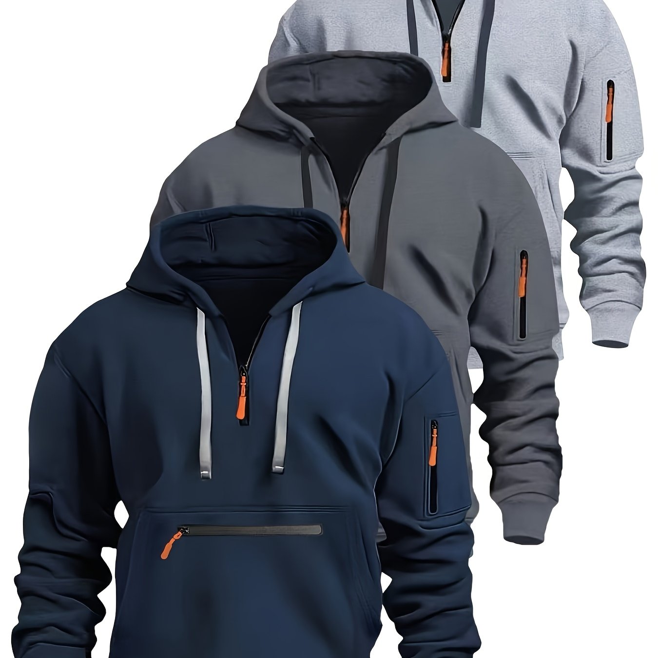 Felpa unisex con cappuccio, mezza zip e tasche con cerniera
